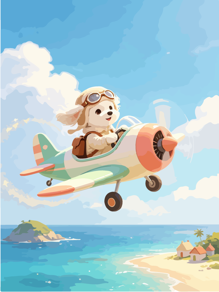 小狗驾迷你飞机卡通插画