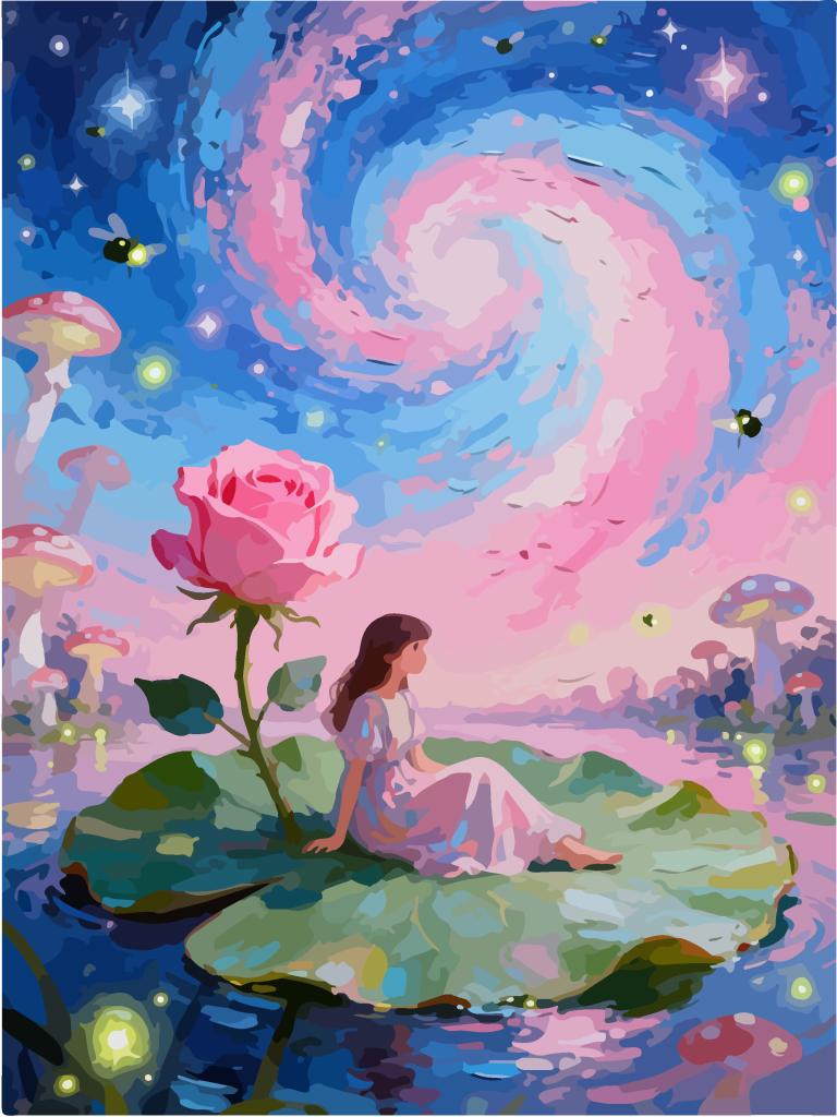 星空下的女孩奇幻插画