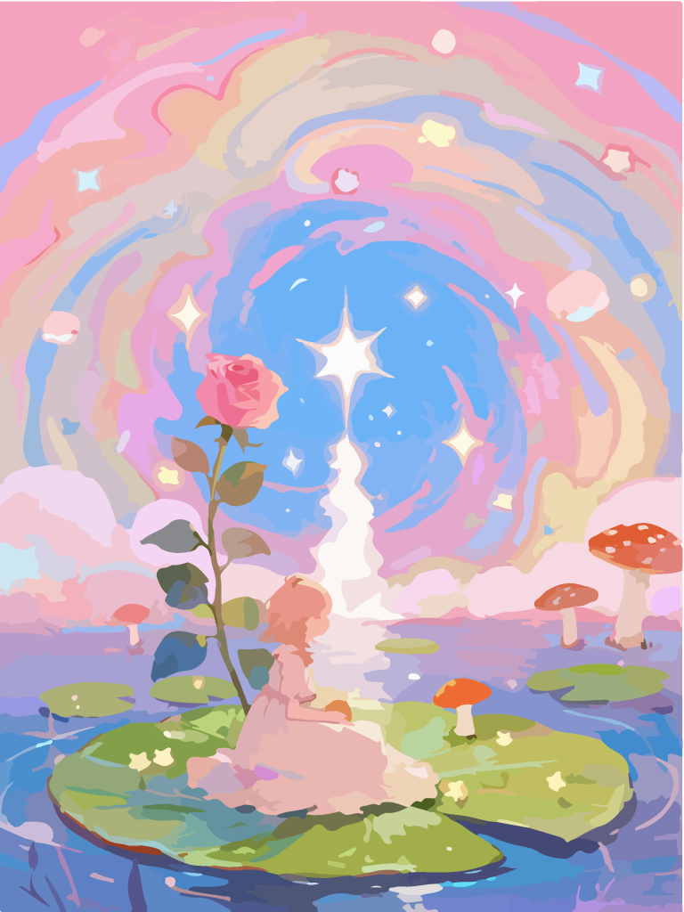 星空下的女孩奇幻插画