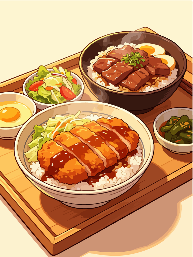 香酥猪排和风定食插画