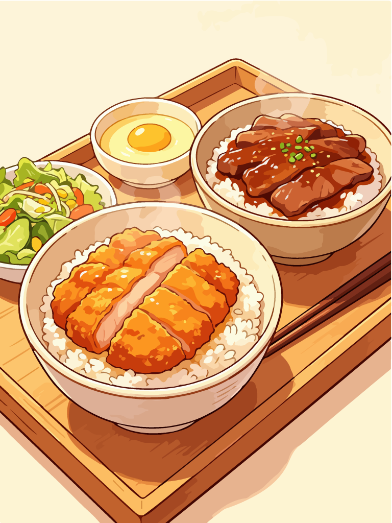香酥猪排和风定食插画