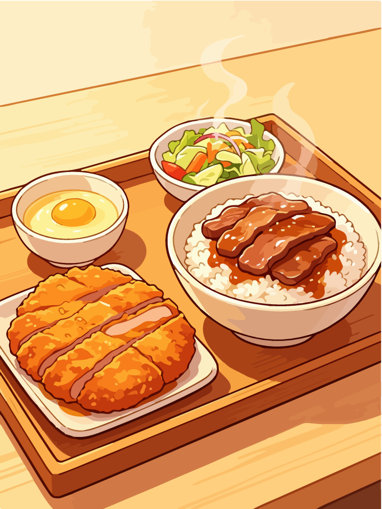 香酥猪排和风定食插画