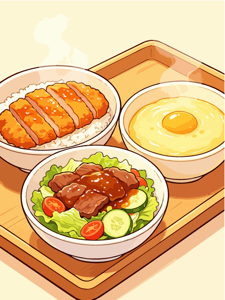 香酥猪排和风定食插画