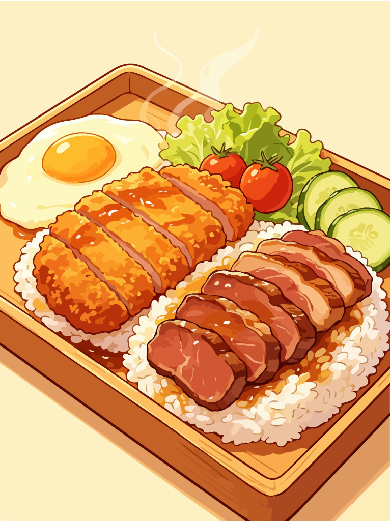 香酥猪排和风定食插画