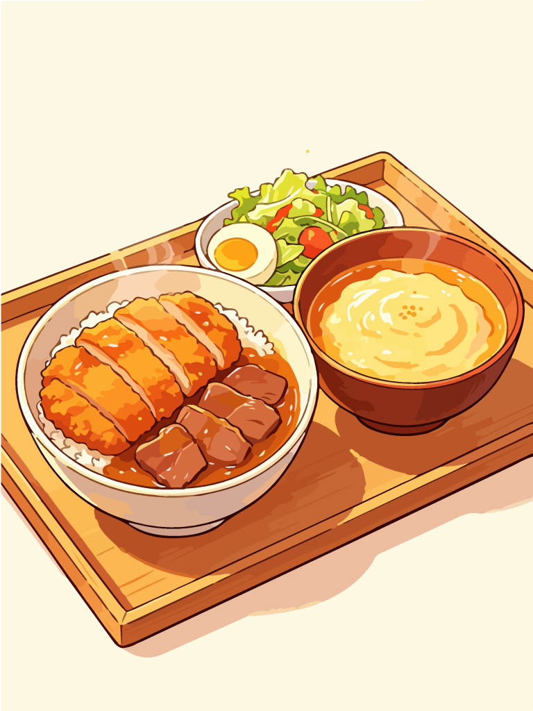 香酥猪排和风定食插画