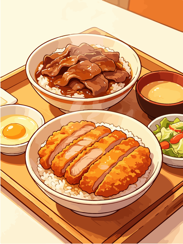 香酥猪排和风定食插画