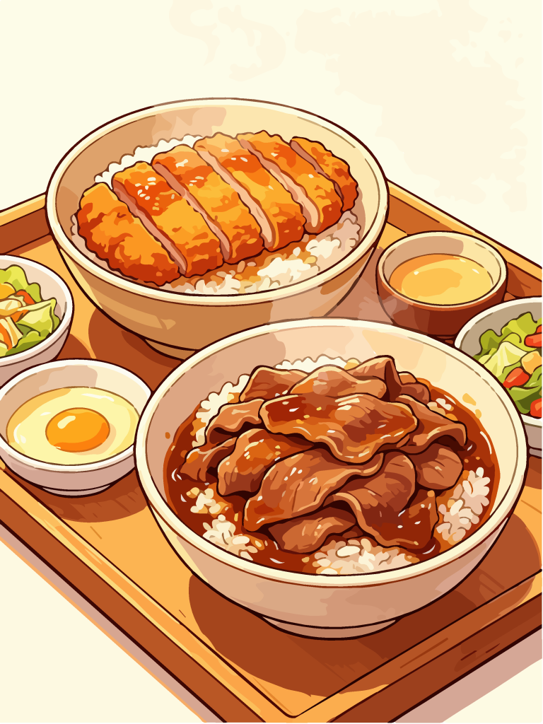 香酥猪排和风定食插画