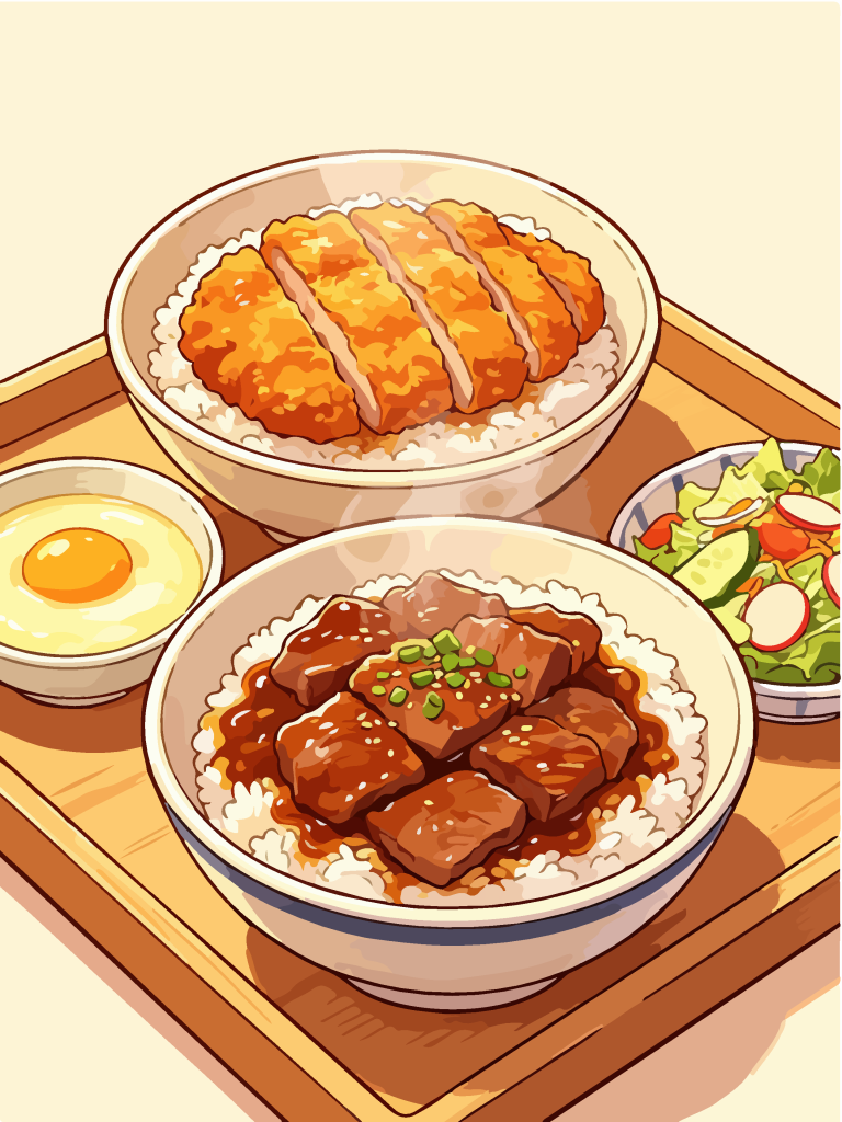 香酥猪排和风定食插画