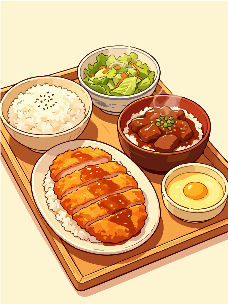香酥猪排和风定食插画