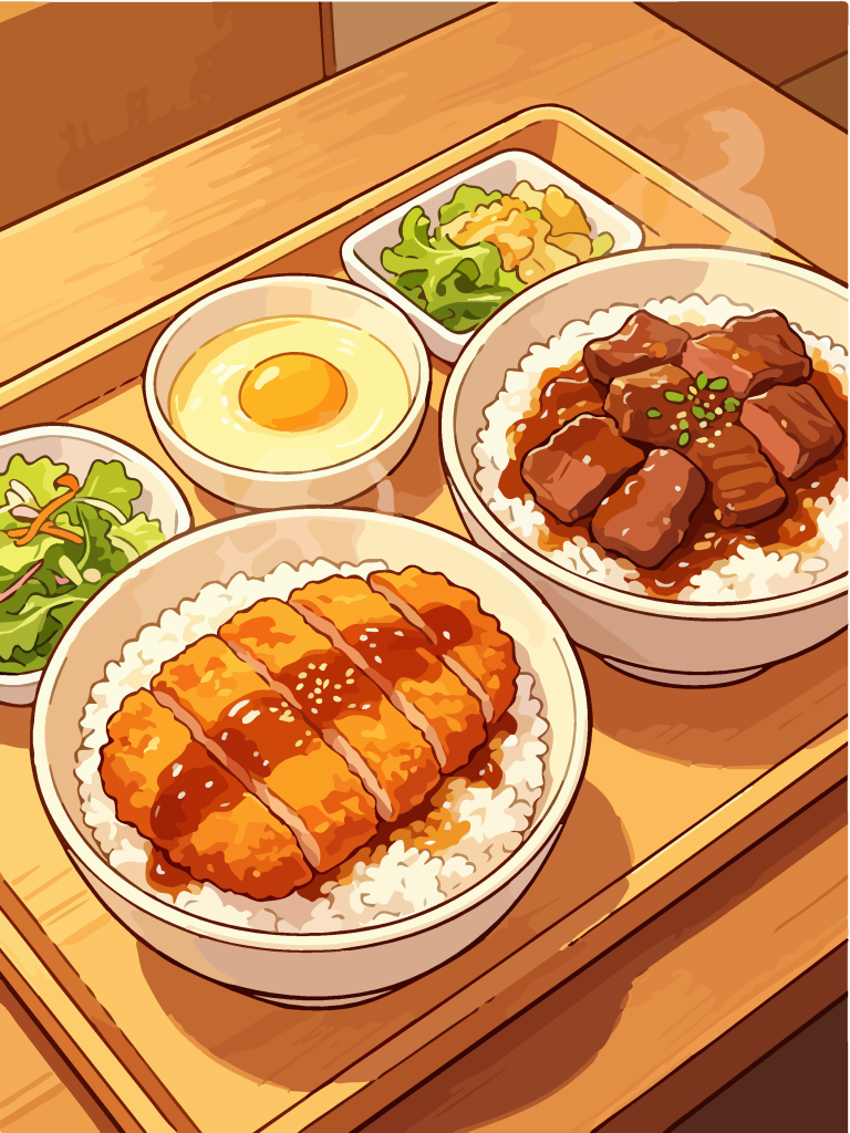 香酥猪排和风定食插画