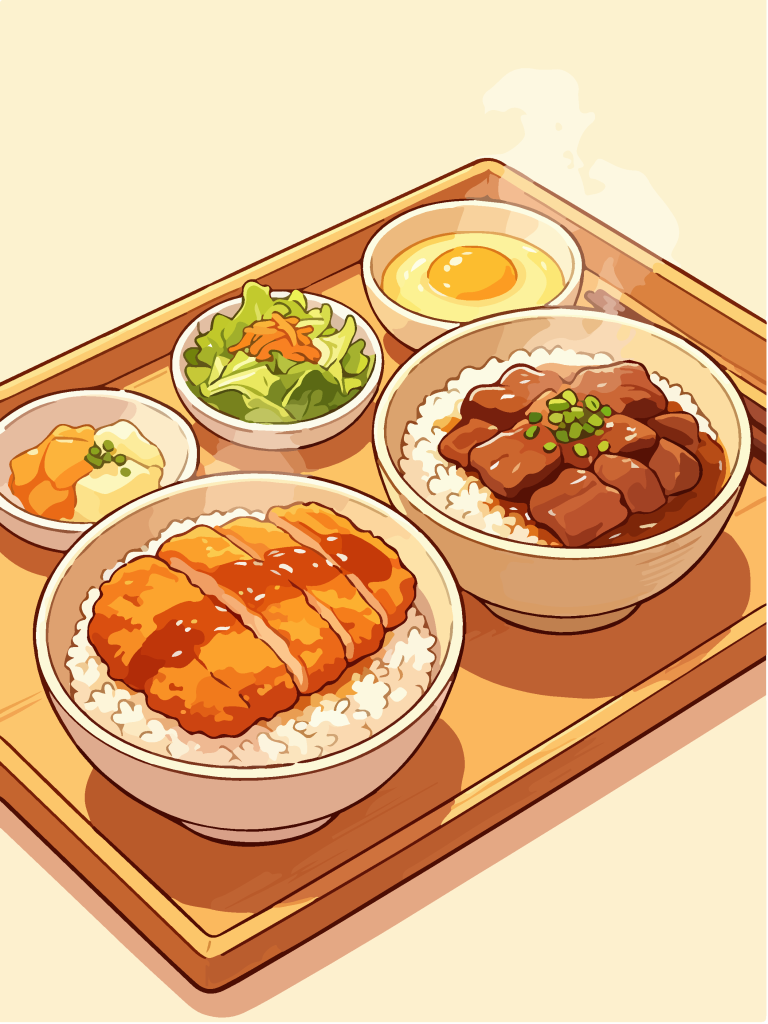 香酥猪排和风定食插画