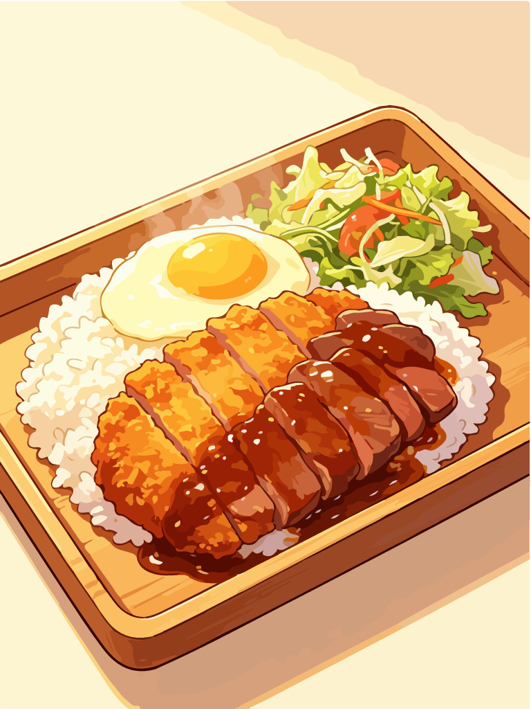 香酥猪排和风定食插画