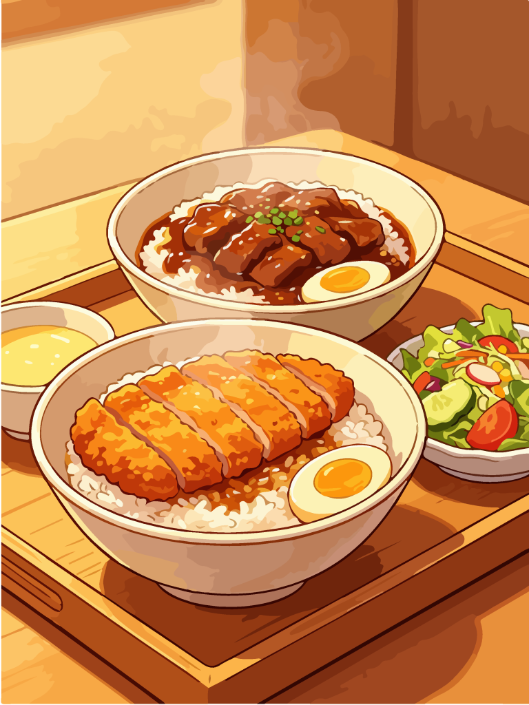 香酥猪排和风定食插画