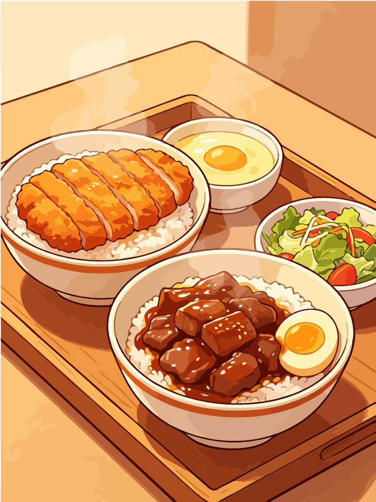 香酥猪排和风定食插画