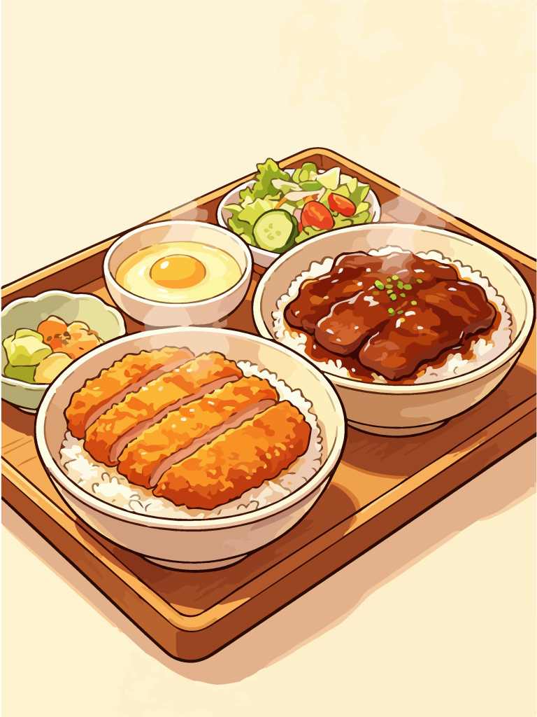 香酥猪排和风定食插画
