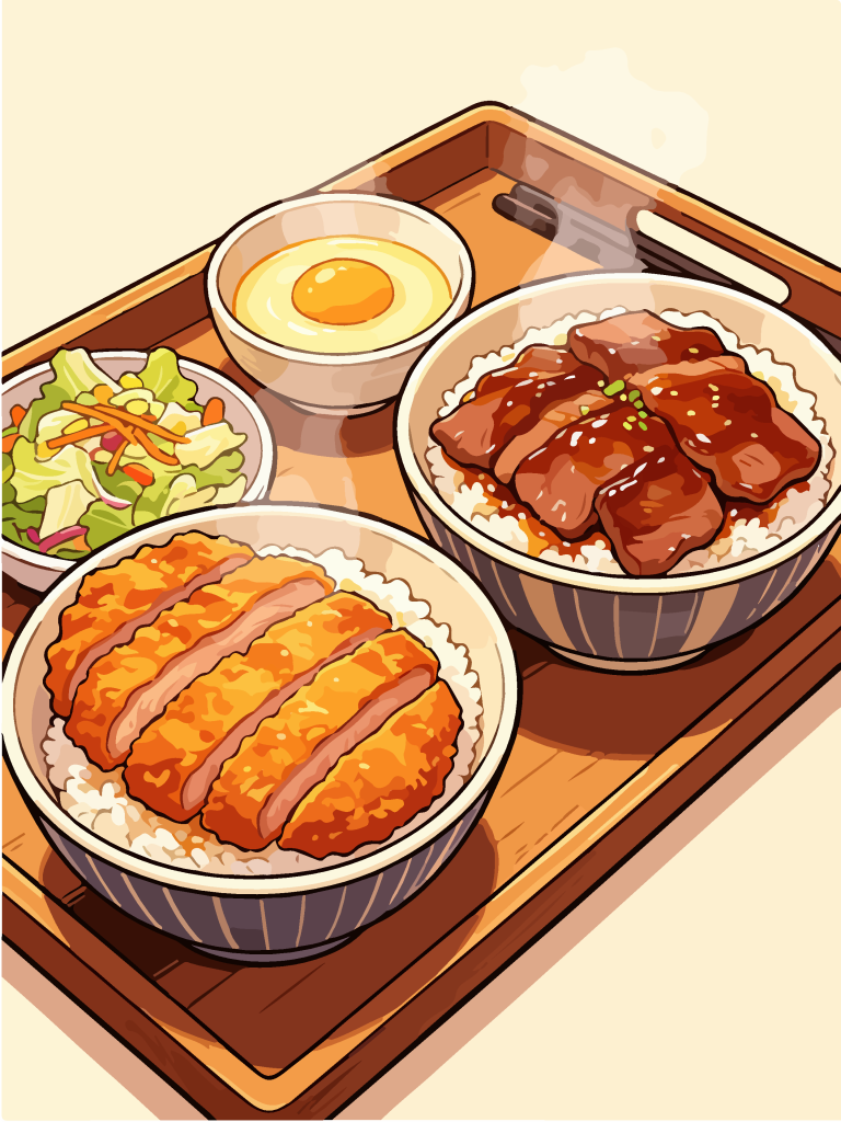 香酥猪排和风定食插画