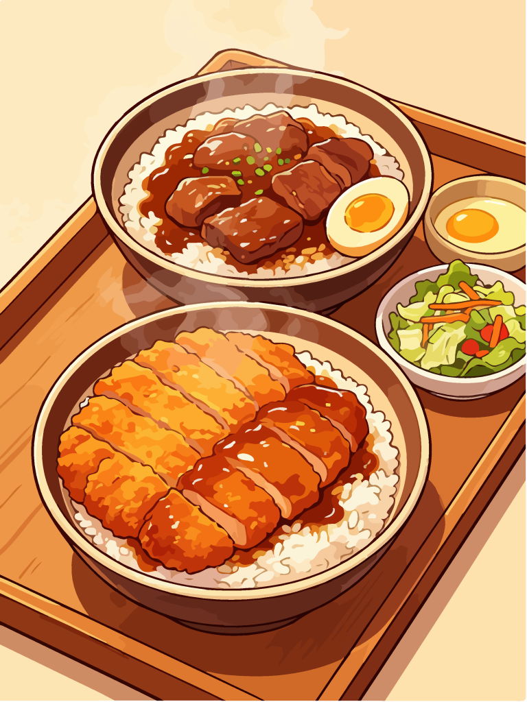 香酥猪排和风定食插画