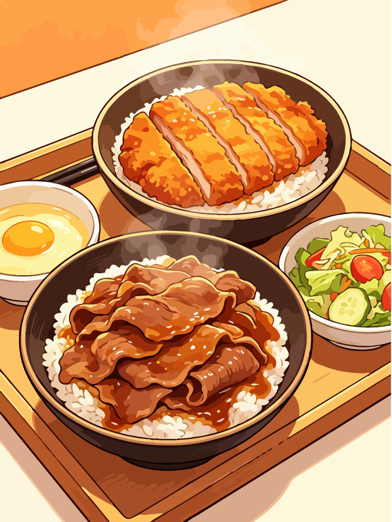 香酥猪排和风定食插画