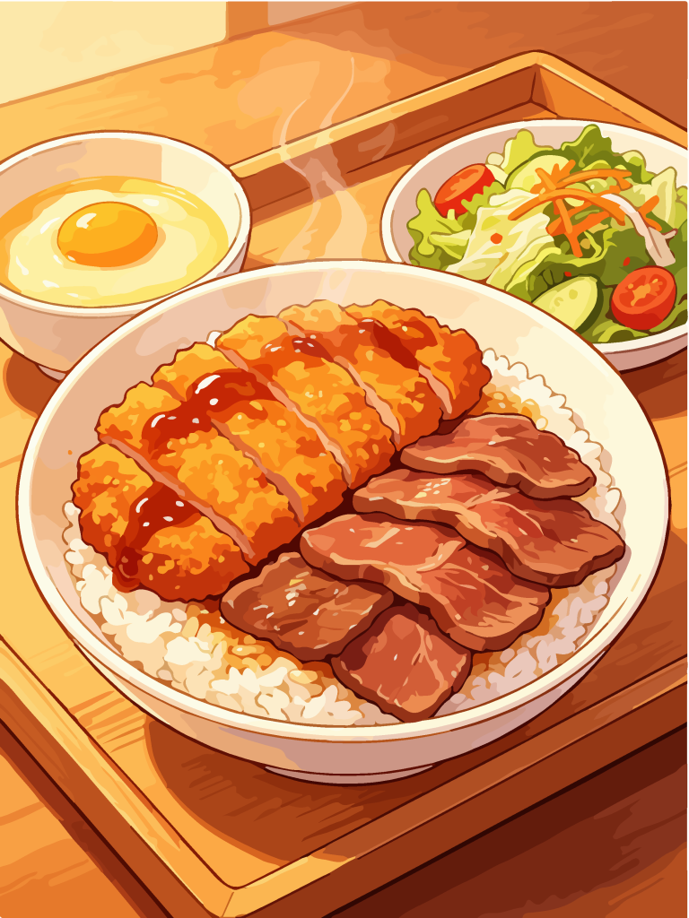 香酥猪排和风定食插画