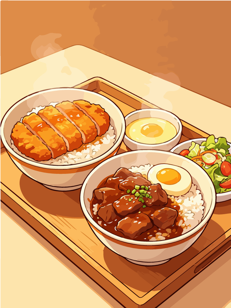 香酥猪排和风定食插画