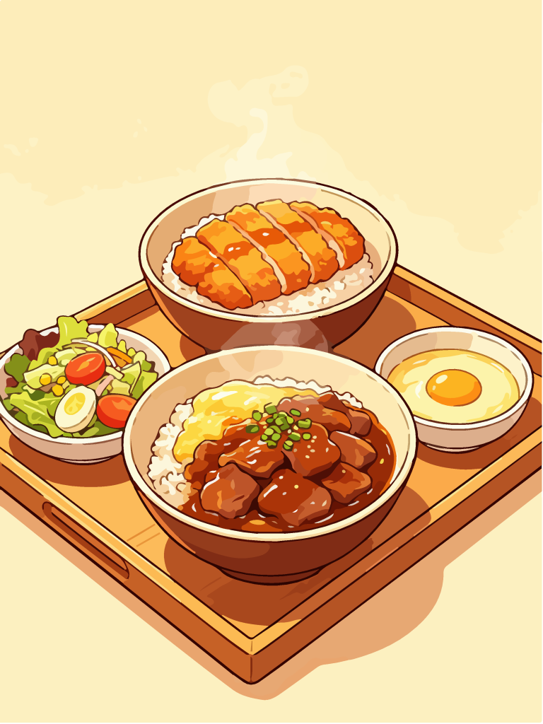 香酥猪排和风定食插画