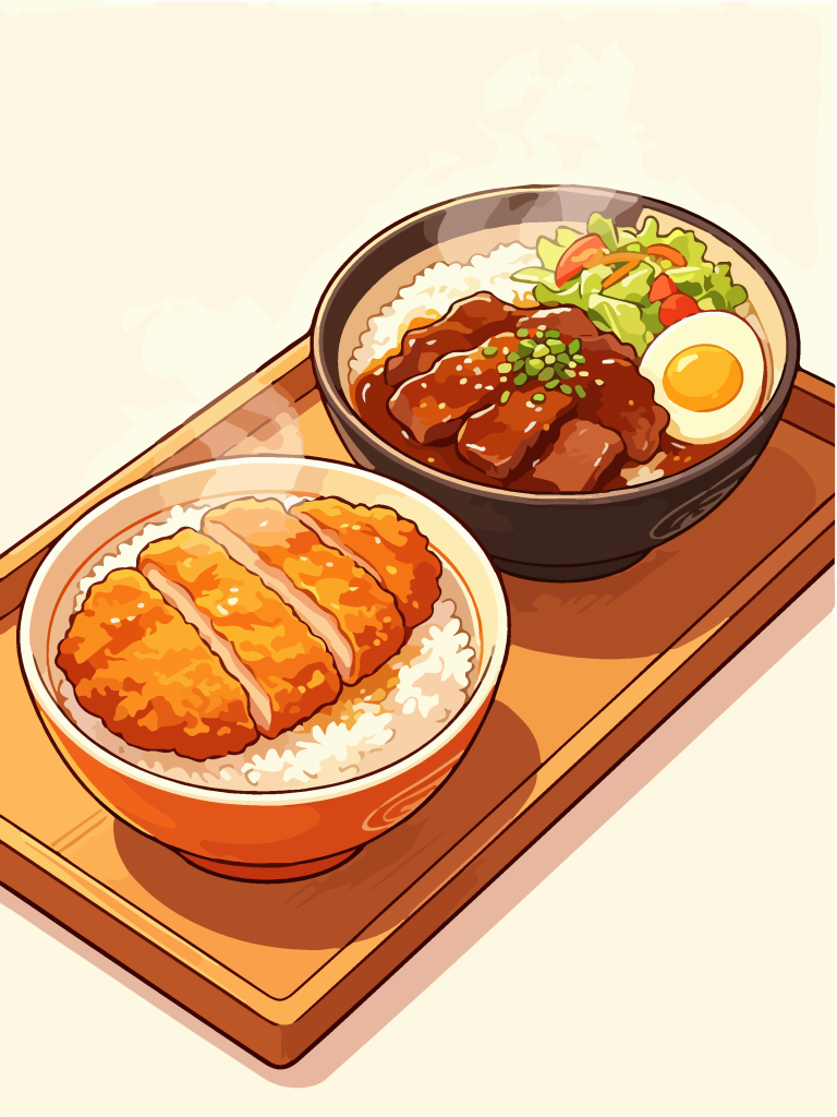 香酥猪排和风定食插画