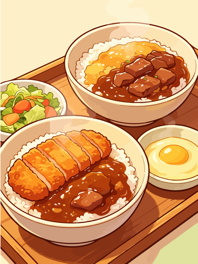 香酥猪排和风定食插画