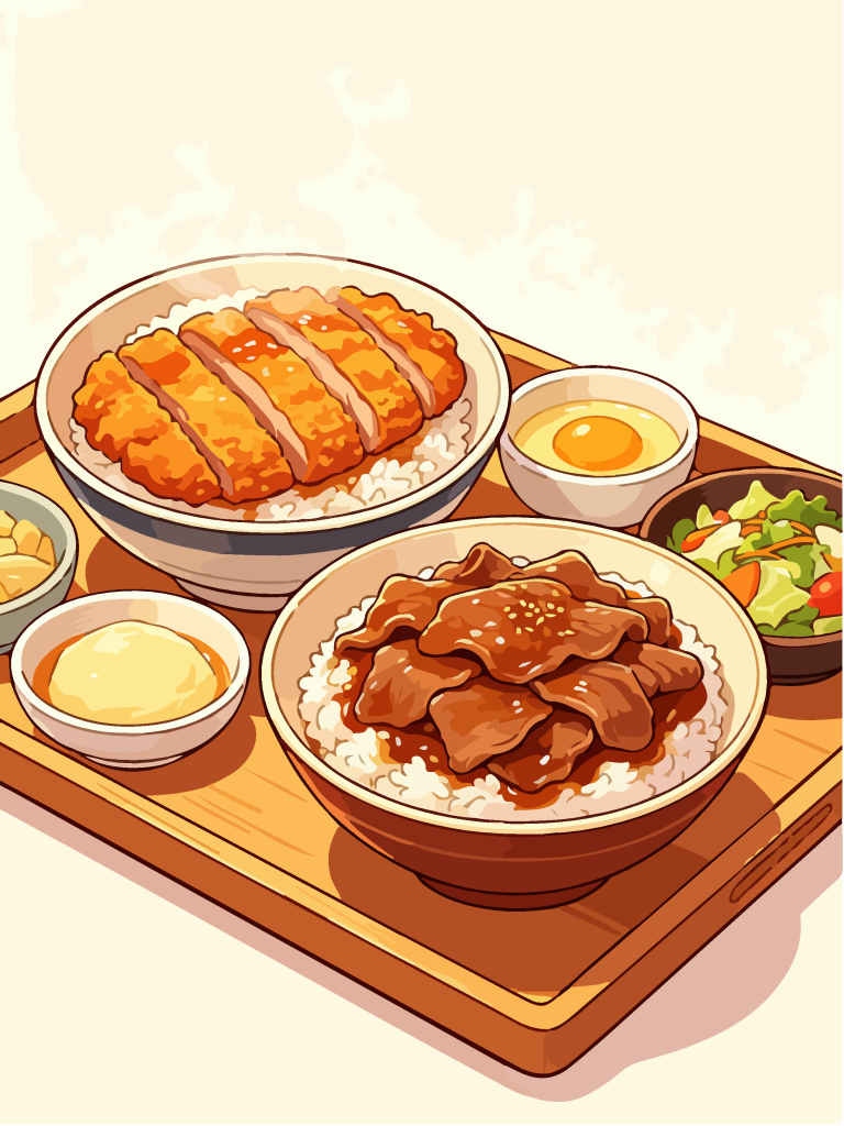 香酥猪排和风定食插画