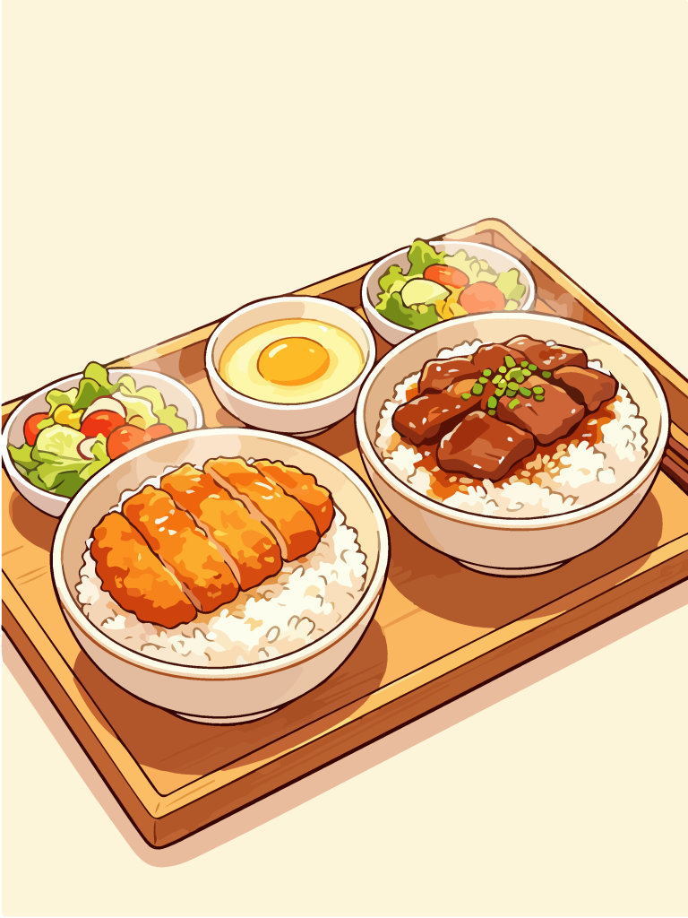 香酥猪排和风定食插画