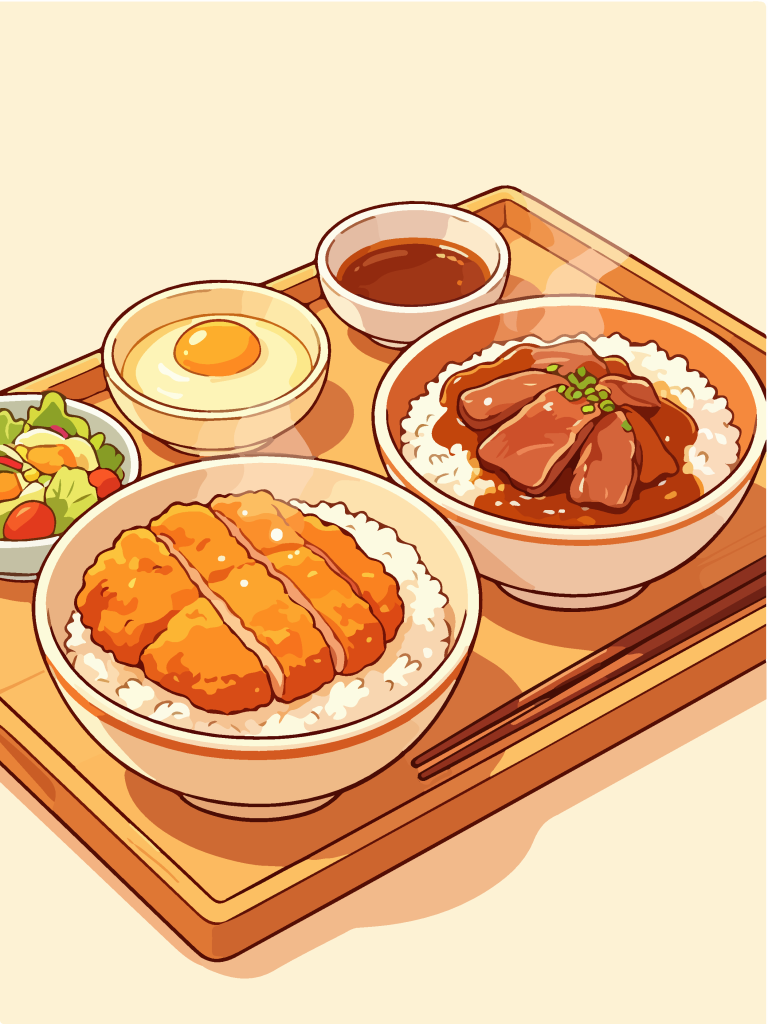 香酥猪排和风定食插画