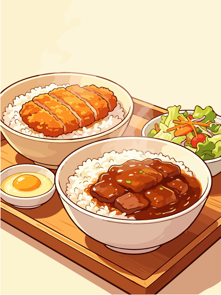 香酥猪排和风定食插画