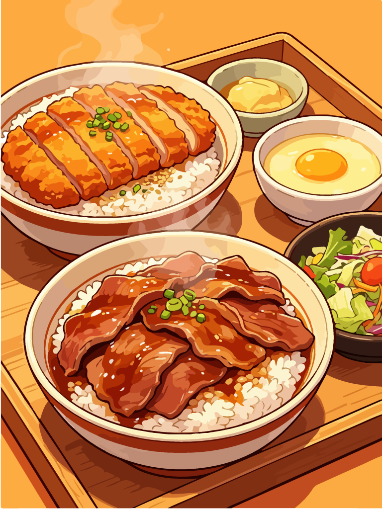 香酥猪排和风定食插画
