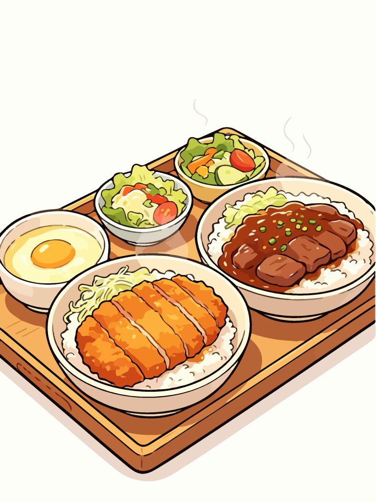 香酥猪排和风定食插画
