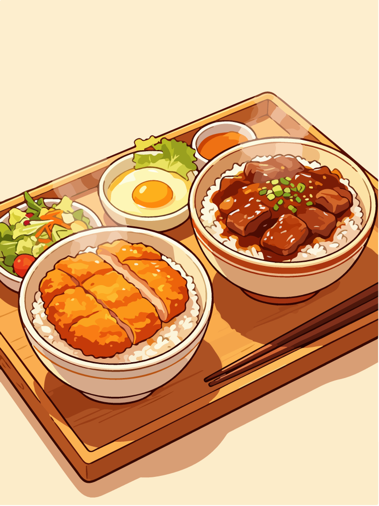 香酥猪排和风定食插画