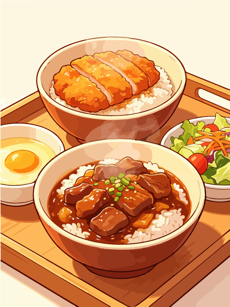 香酥猪排和风定食插画