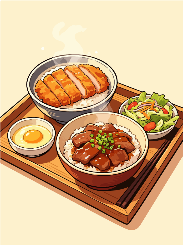 香酥猪排和风定食插画