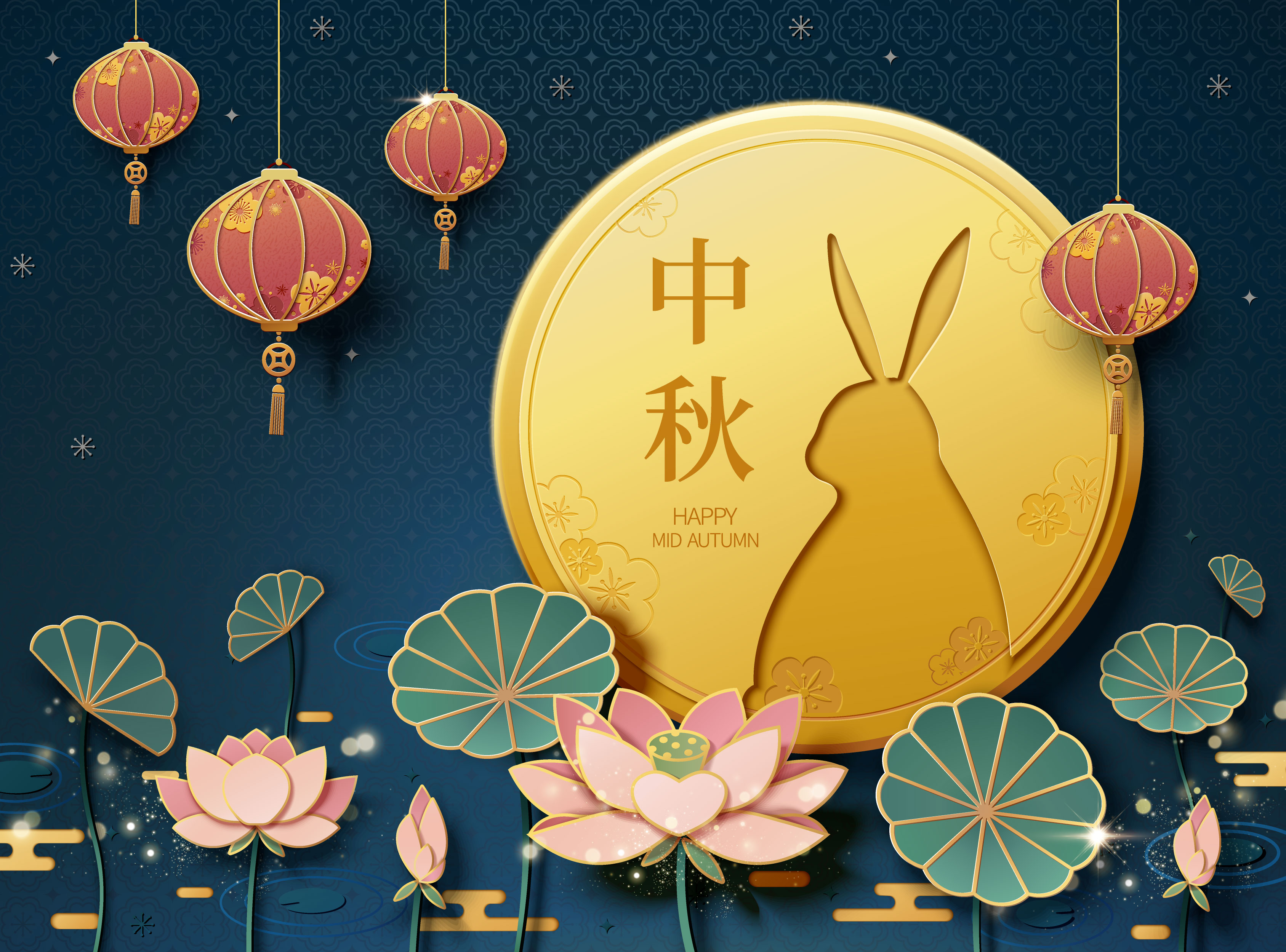 矢量中秋节灯笼插画