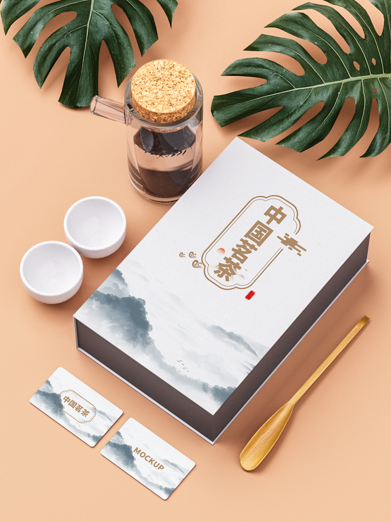 高端茶叶品牌文创样机包装礼盒袋罐子
