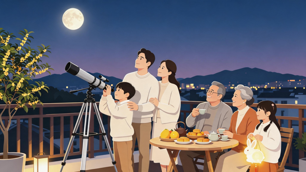 中秋家人聚会扁平化人物插画