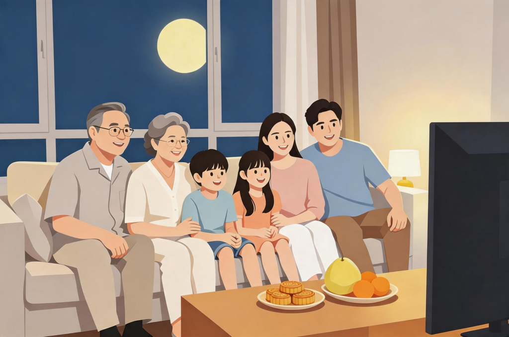 中秋家人团圆扁平化人物插画