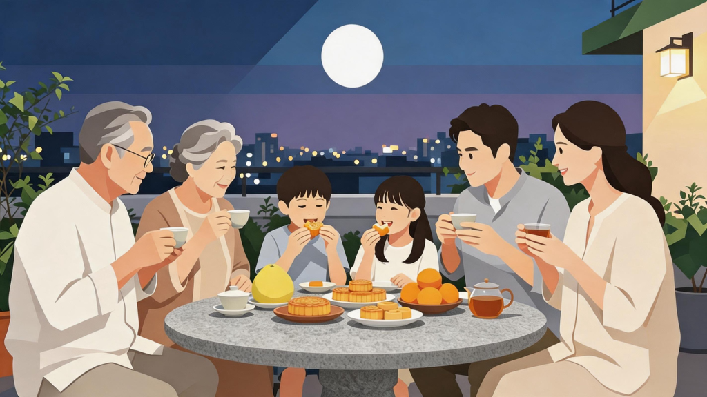 中秋家人团圆扁平化人物插画