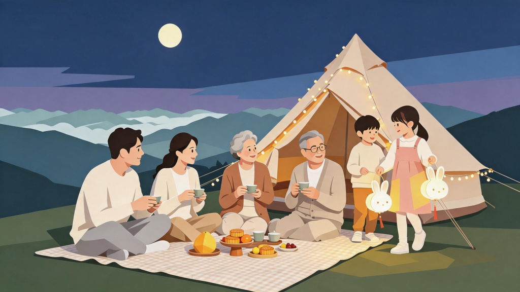 中秋家人团圆扁平化人物插画