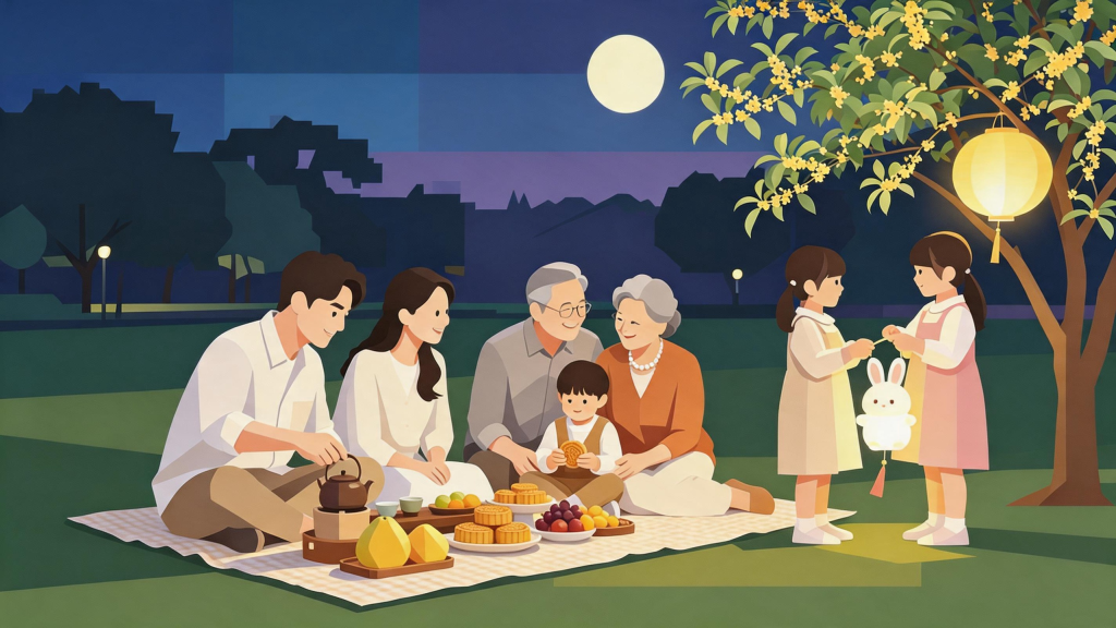中秋家人团圆扁平化人物插画