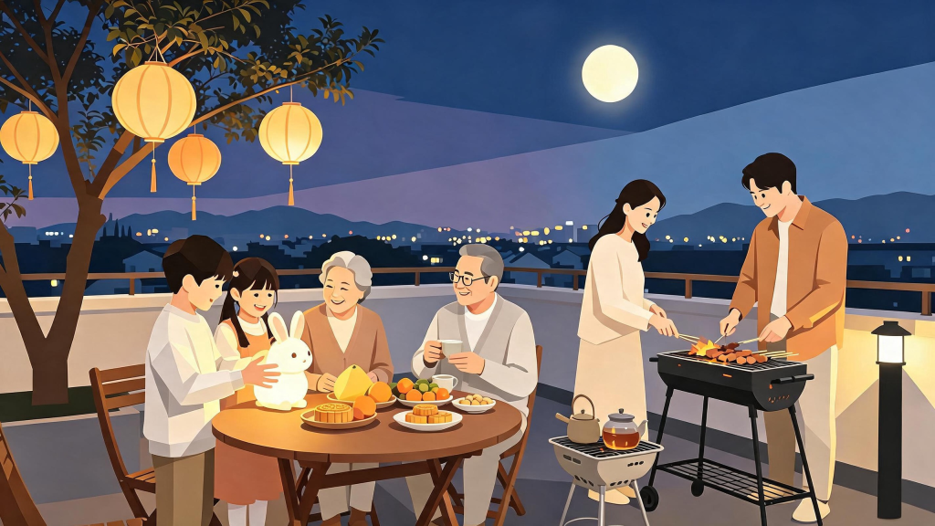 中秋家人团圆扁平化人物插画