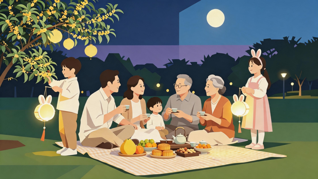 中秋家人团圆扁平化人物插画
