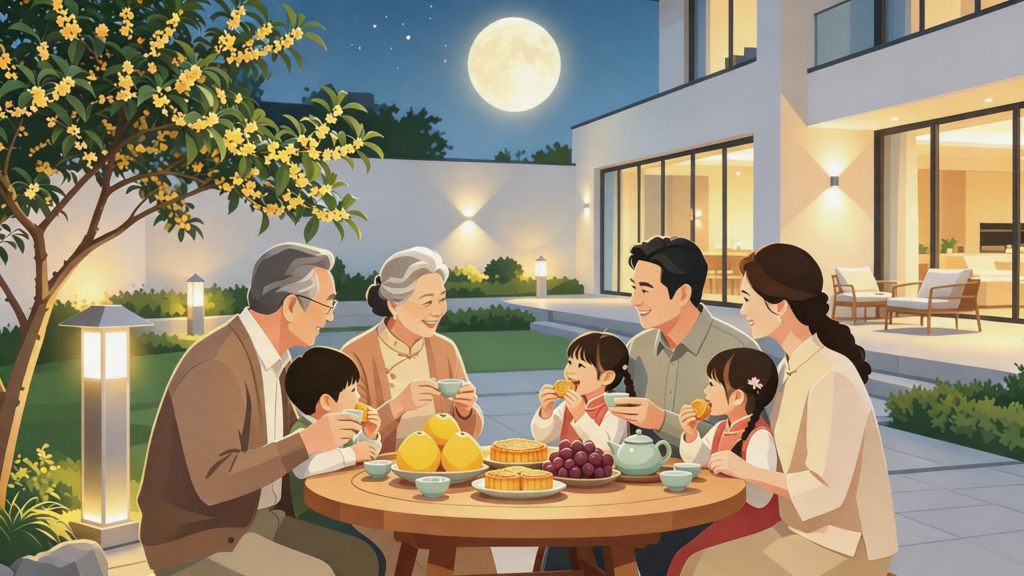 中秋家人团圆扁平化人物插画