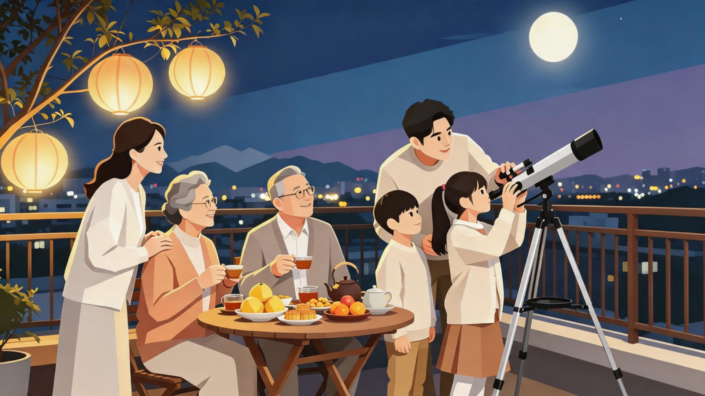 中秋家庭团圆扁平化人物插画