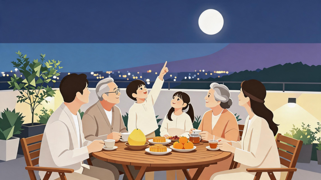 中秋家庭团圆扁平化人物插画