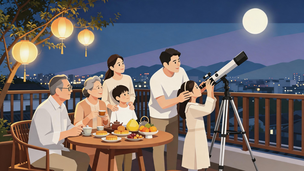 中秋家庭团圆扁平化人物插画