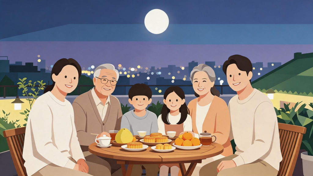 中秋家庭团圆扁平化人物插画